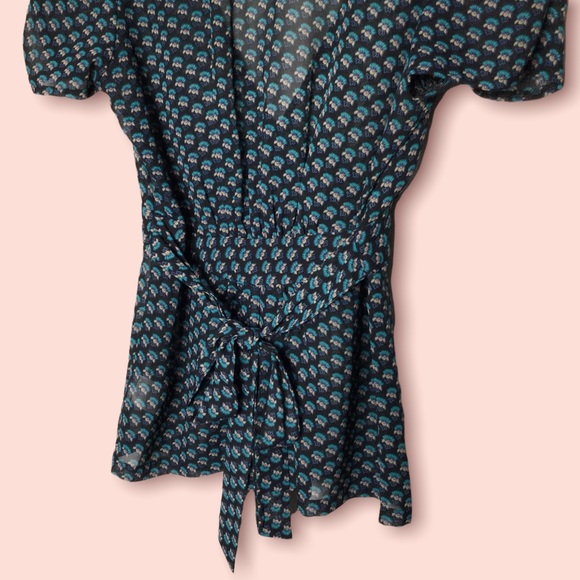 🔥 S O L D Dotti Size 8 / XS Sheer Chiffon Floral Blouse Teal Green & Black - Picture 5 of 6